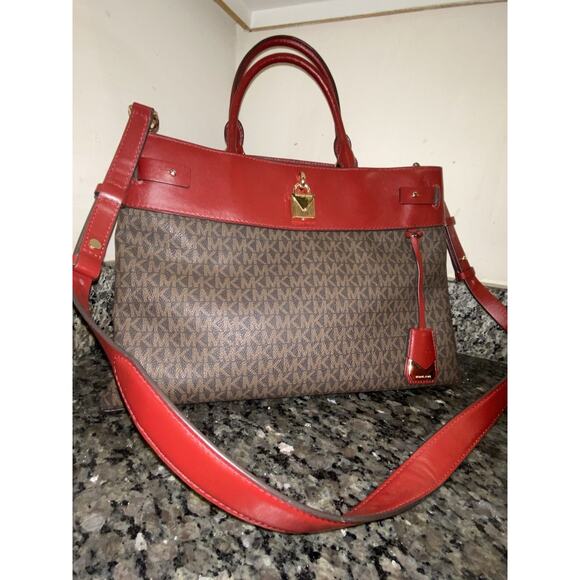 MICHAEL Michael Kors Gramercy Large Logo Satchel in Brown/Brandy Excellent - Picture 11 of 16